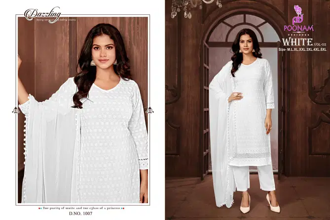 White Vol 2 By Poonam White Rayon Kurti With Bottom Dupatta Wholesale Online
